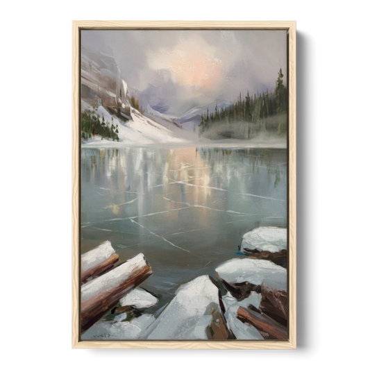 Lake Placid Frozen Lake Beauty - Oak Framed Canvas Wall Art - Front