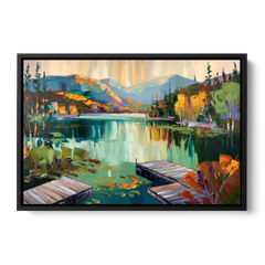 Lake Placid Mirror Lake View - Black Framed Canvas Wall Art - Front