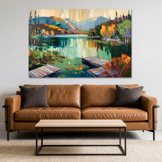 Lake Placid Mirror Lake View - Canvas Wall Art - Sofa - 60x40