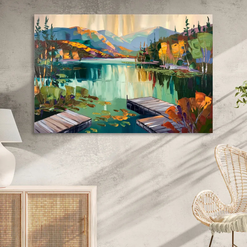Lake Placid Mirror Lake View Living Room - Canvas Wall Art