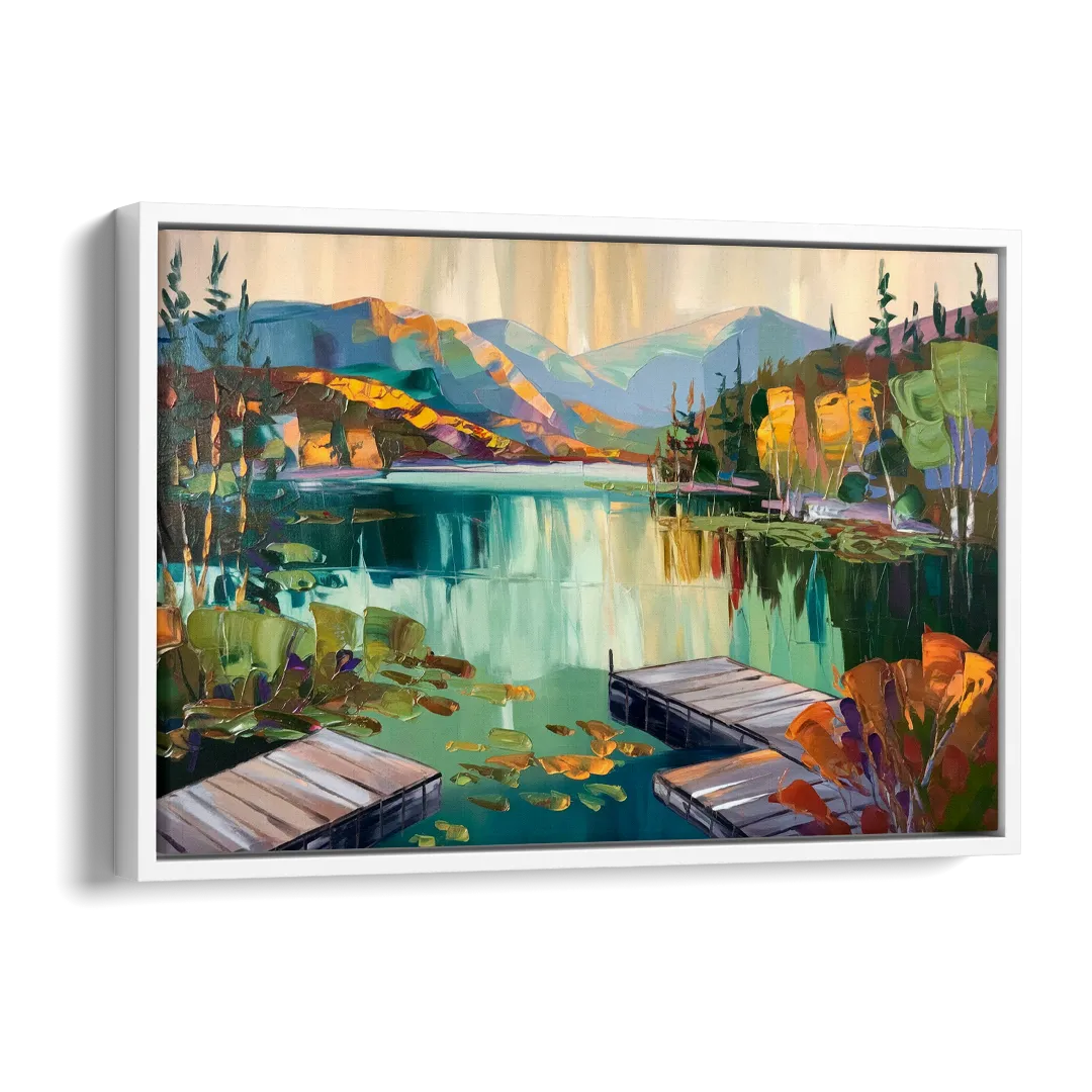 Lake Placid Mirror Lake View Side - White Canvas Wall Art