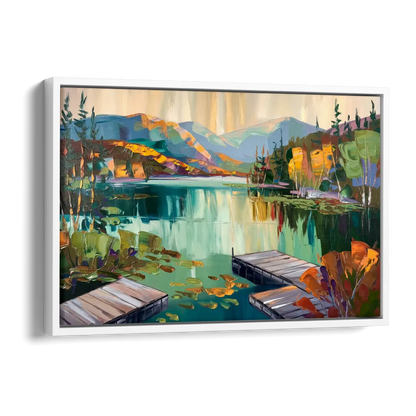 Lake Placid Mirror Lake View Side - White Canvas Wall Art