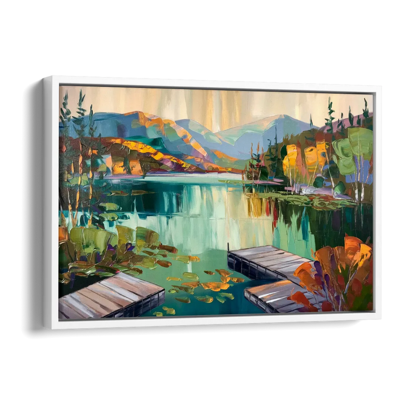 Lake Placid Mirror Lake View Side - White Canvas Wall Art