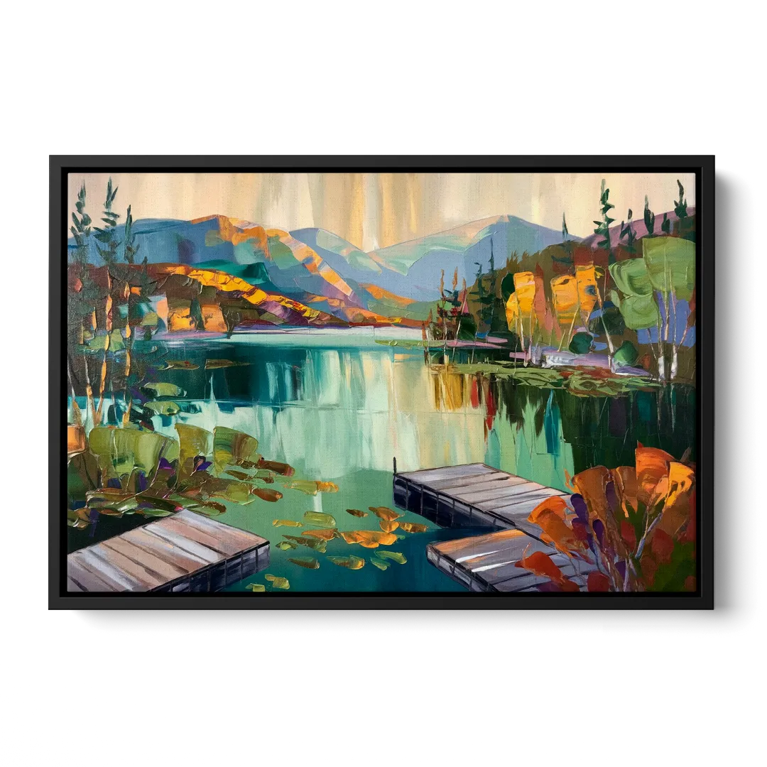 Lake Placid Mirror Lake View Front - Black Canvas Wall Art