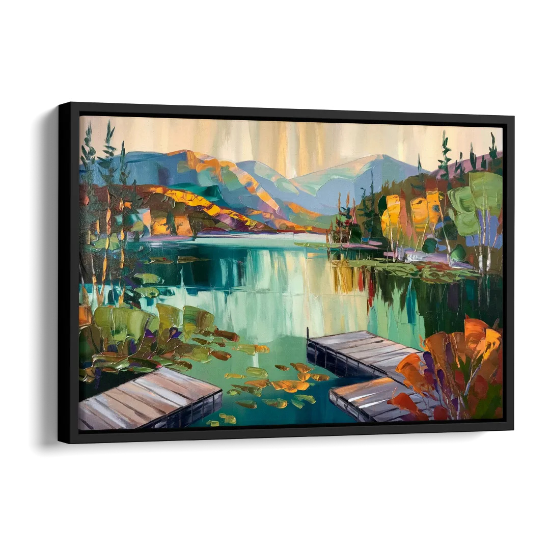Lake Placid Mirror Lake View Side - Black Canvas Wall Art