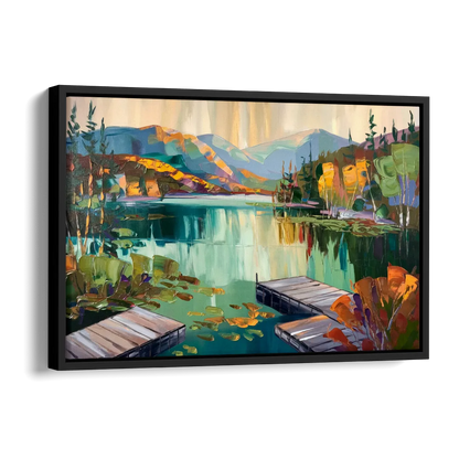 Lake Placid Mirror Lake View Side - Black Canvas Wall Art