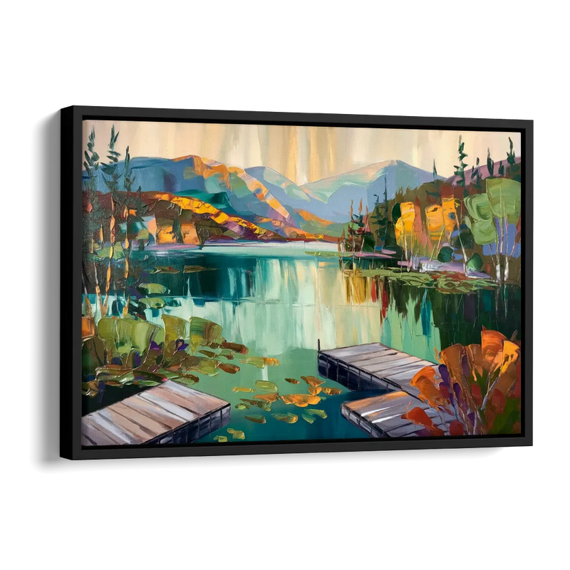 Lake Placid Mirror Lake View Side - Black Canvas Wall Art
