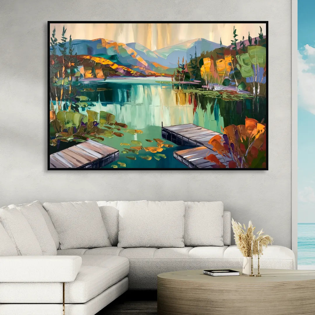 Lake Placid Mirror Lake View Sitting Room - Black Canvas Wall Art