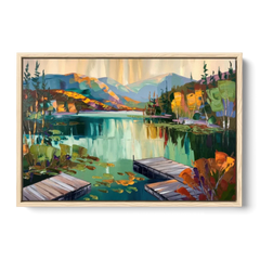 Lake Placid Mirror Lake View - Oak Framed Canvas Wall Art - Front