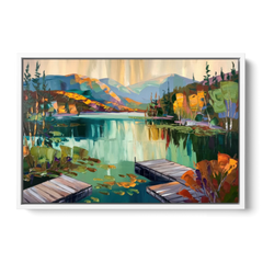 Lake Placid Mirror Lake View - White Framed Canvas Wall Art - Front