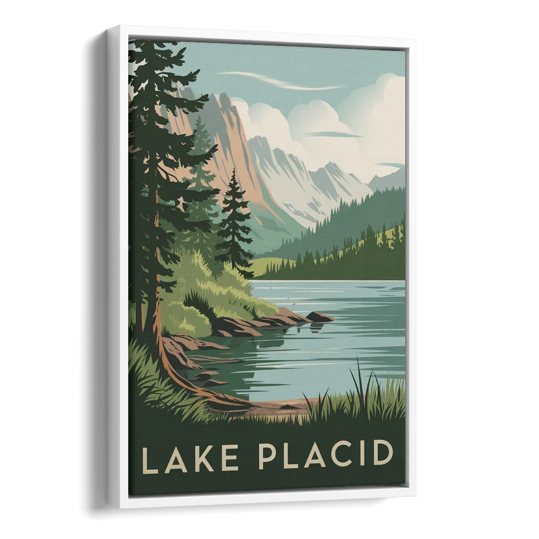 Lake Placid Mountain Escape Side - White Canvas Wall Art