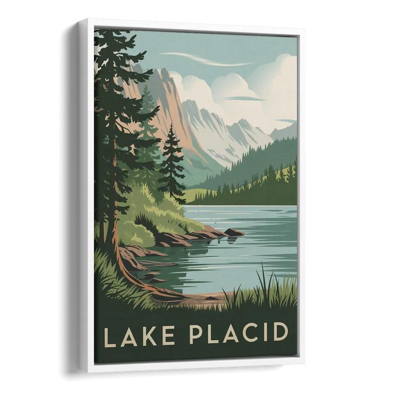 Lake Placid Mountain Escape Side - White Canvas Wall Art