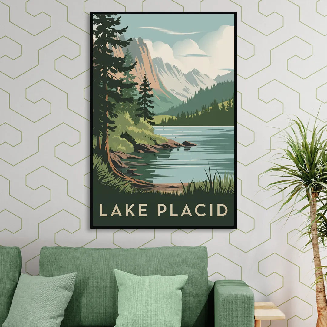 Lake Placid Mountain Escape Sitting Room - Black Canvas Wall Art