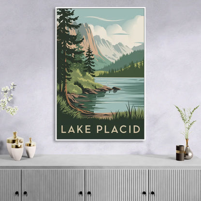 Lake Placid Mountain Escape Living Room - White Canvas Wall Art