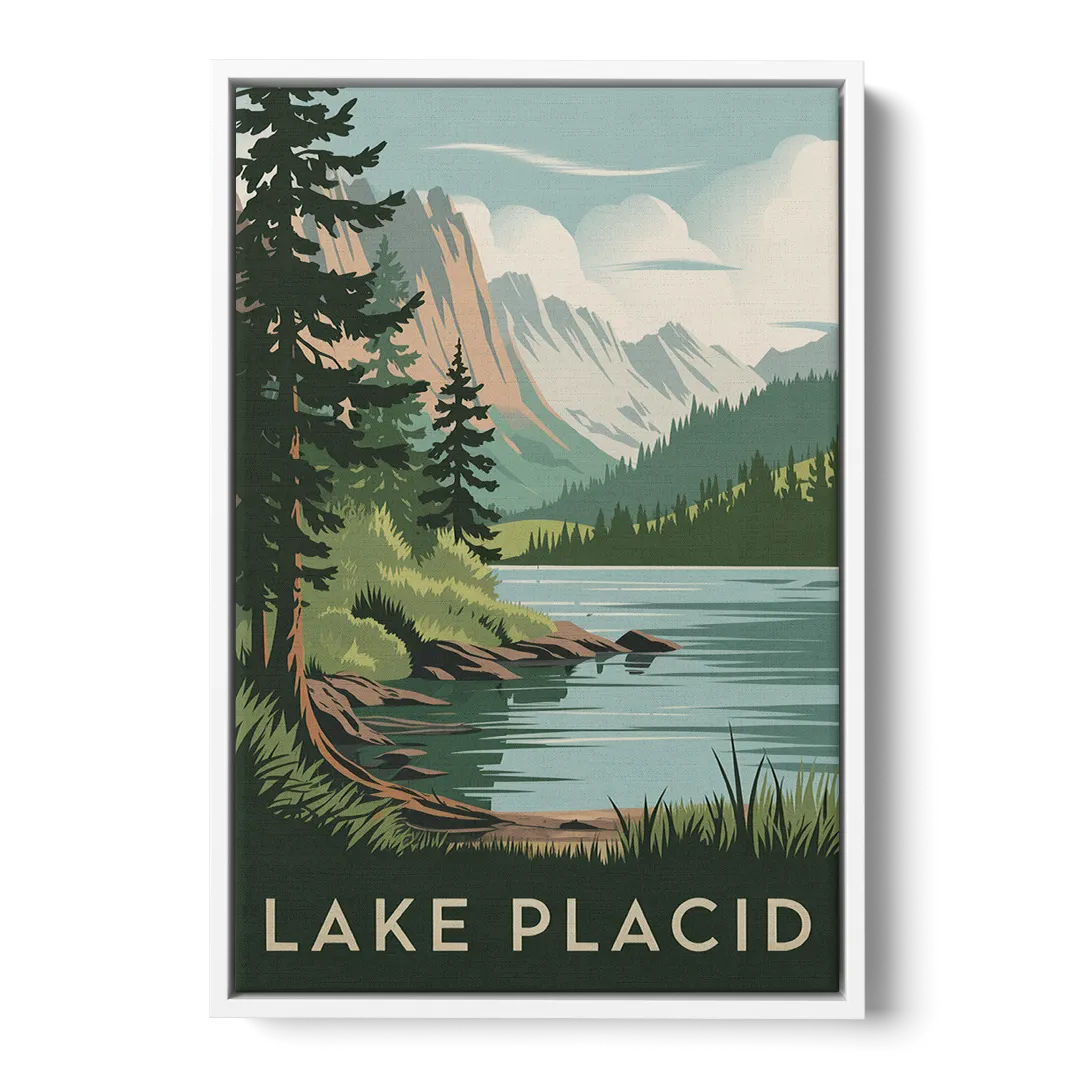 Lake Placid Mountain Escape Front - White Canvas Wall Art