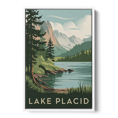 Lake Placid Mountain Escape Front - White Canvas Wall Art