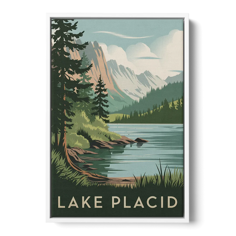 Lake Placid Mountain Escape Front - White Canvas Wall Art
