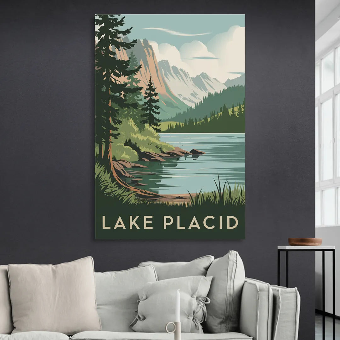 Lake Placid Mountain Escape Living Room - Canvas Wall Art