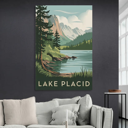 Lake Placid Mountain Escape Living Room - Canvas Wall Art