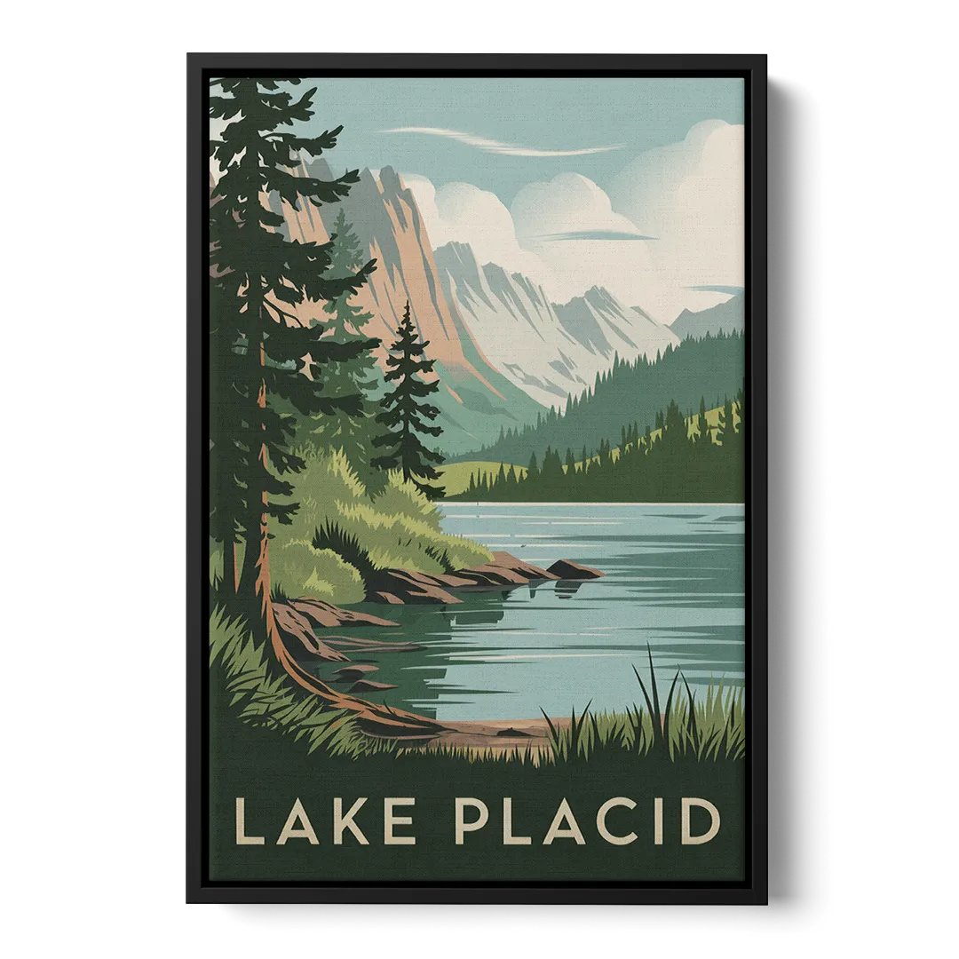Lake Placid Mountain Escape Front - Black Canvas Wall Art