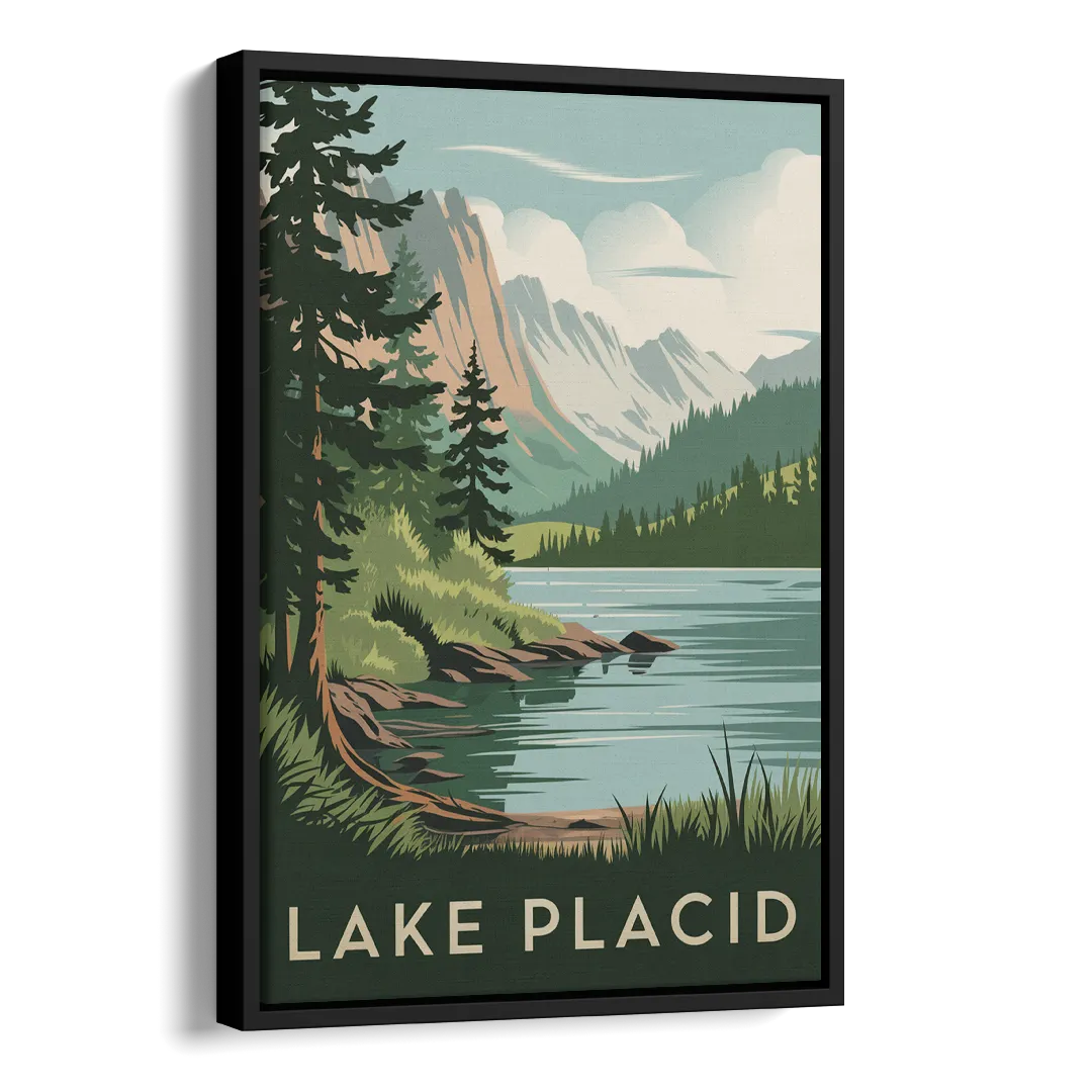 Lake Placid Mountain Escape Side - Black Canvas Wall Art