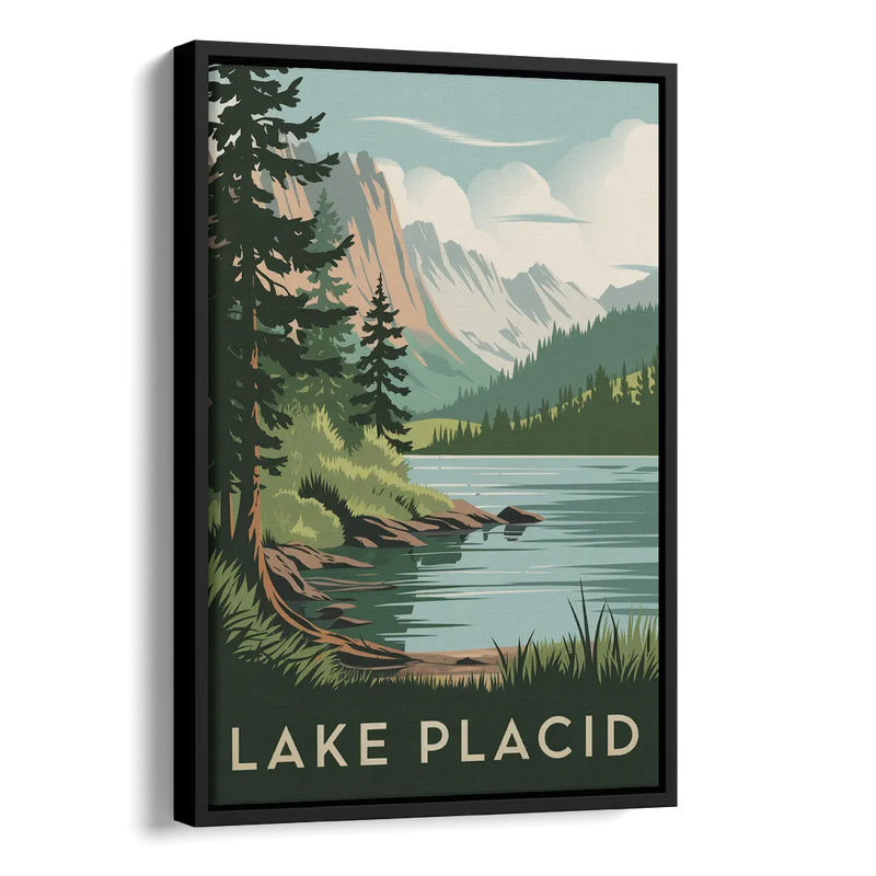 Lake Placid Mountain Escape Side - Black Canvas Wall Art