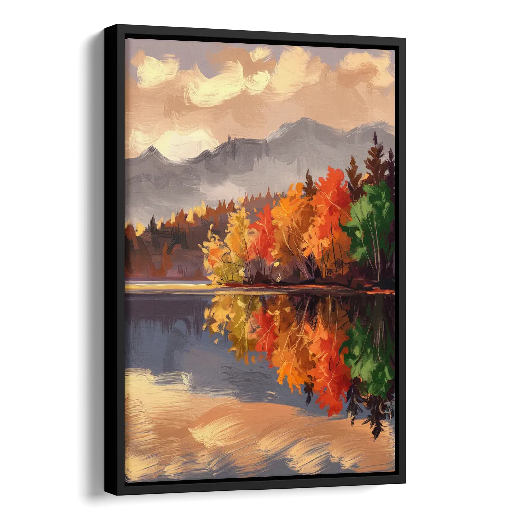 Lake Placid Scenic Reflections Side - Black Canvas Wall Art