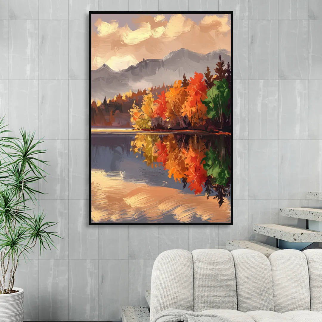 Lake Placid Scenic Reflections Sitting Room - Black Canvas Wall Art