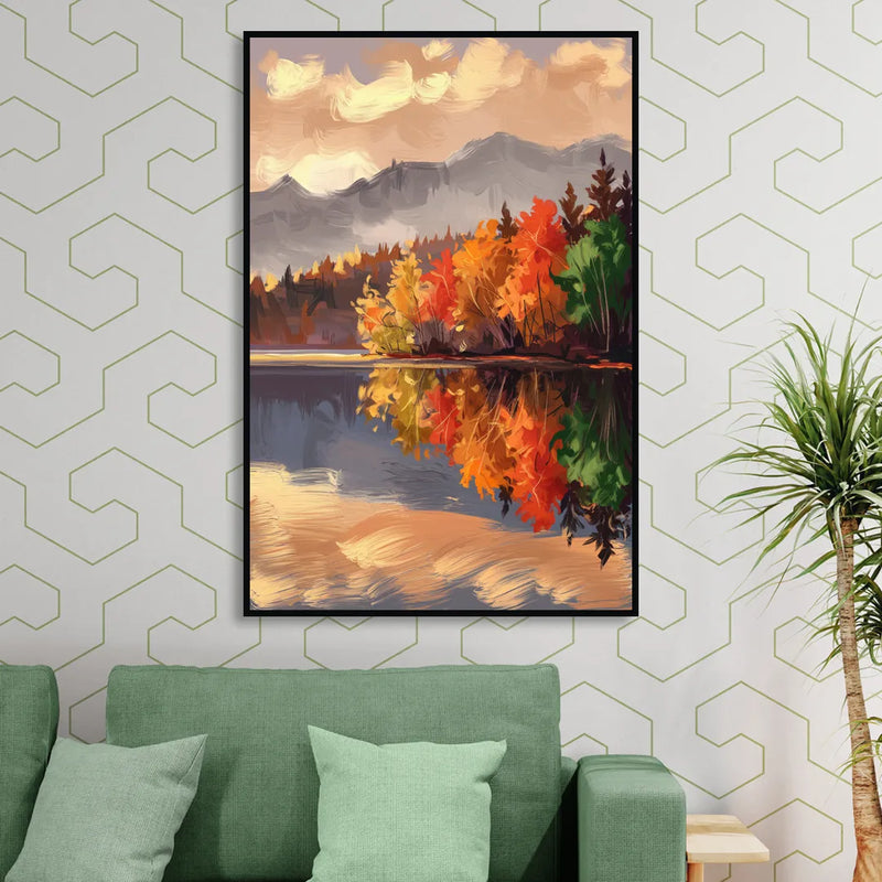 Lake Placid Scenic Reflections Living Room - Black Canvas Wall Art