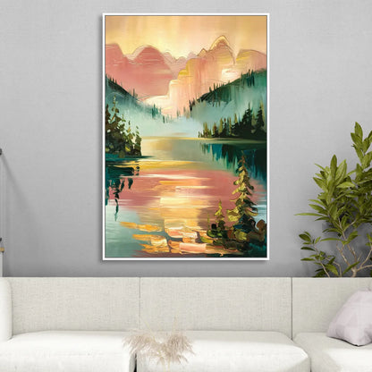 Lake Placid Sunrise Over Peaks Living Room - White Canvas Wall Art