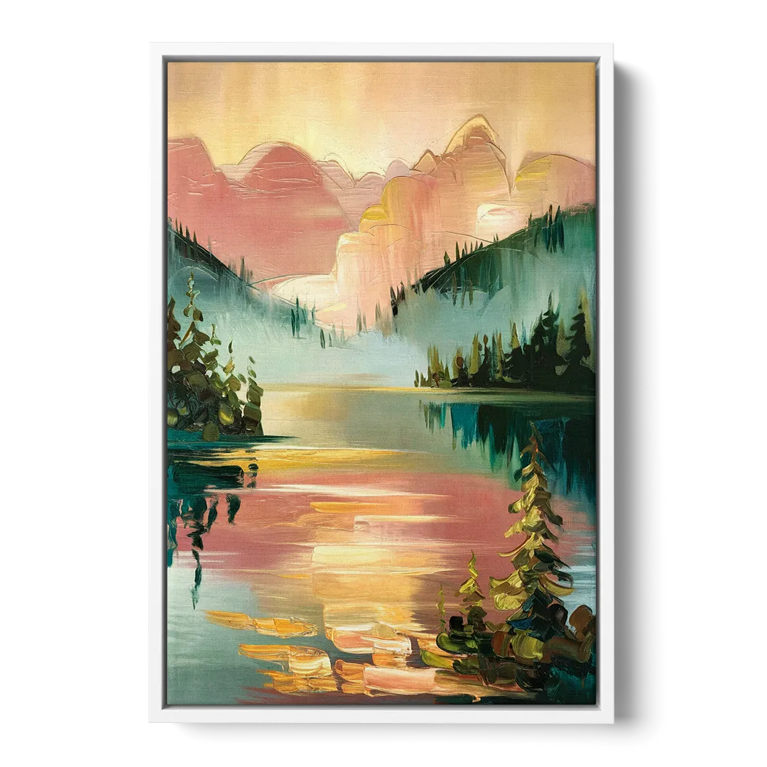Lake Placid Sunrise Over Peaks Front - White Canvas Wall Art