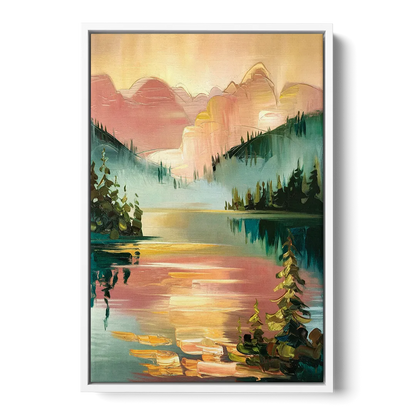 Lake Placid Sunrise Over Peaks Front - White Canvas Wall Art