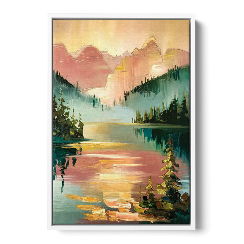 Lake Placid Sunrise Over Peaks Front - White Canvas Wall Art