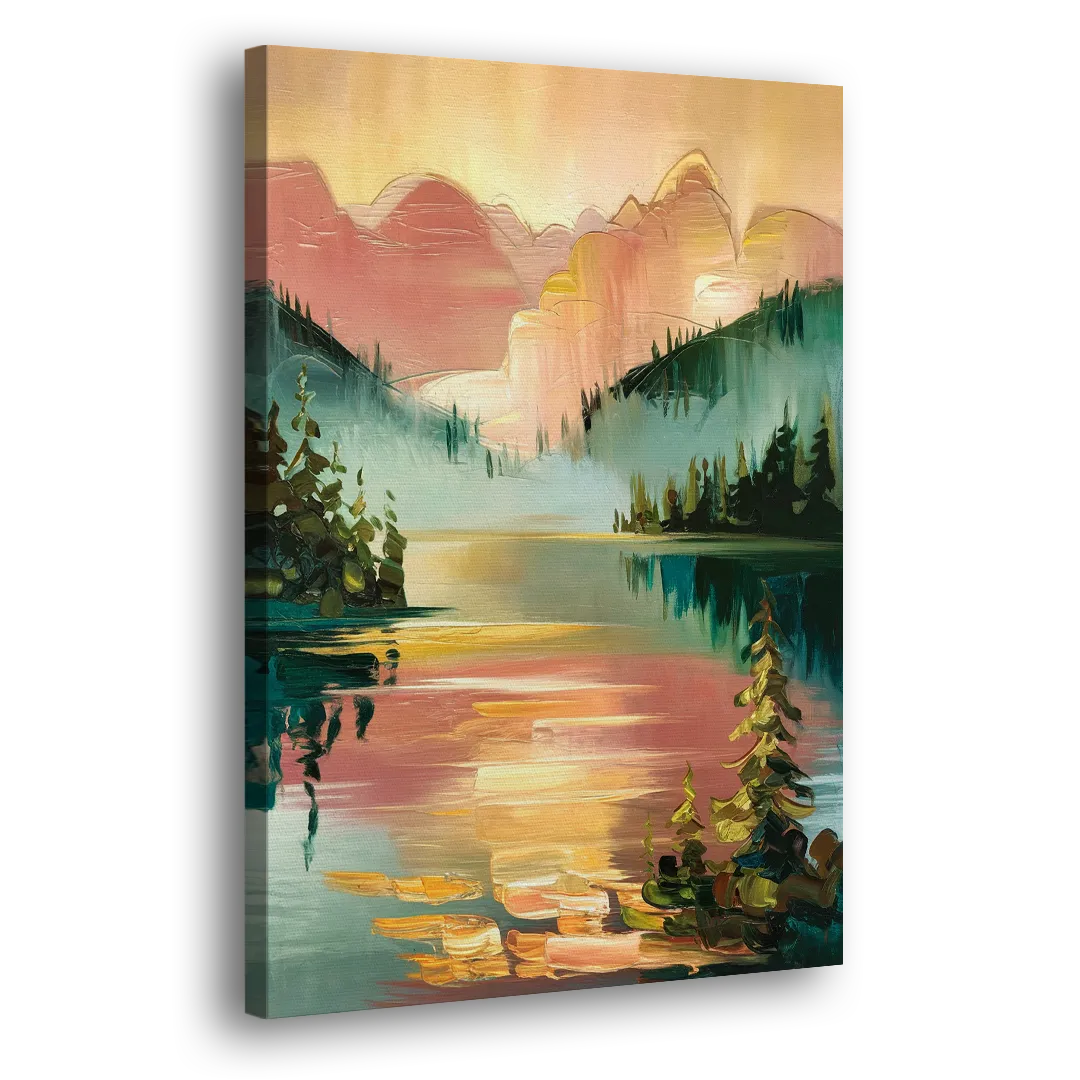 Lake Placid Sunrise Over Peaks Side - Canvas Wall Art