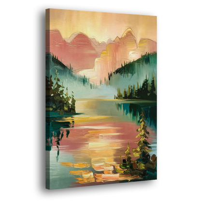 Lake Placid Sunrise Over Peaks Side - Canvas Wall Art