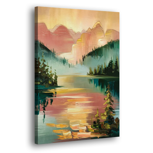Lake Placid Sunrise Over Peaks Side - Canvas Wall Art