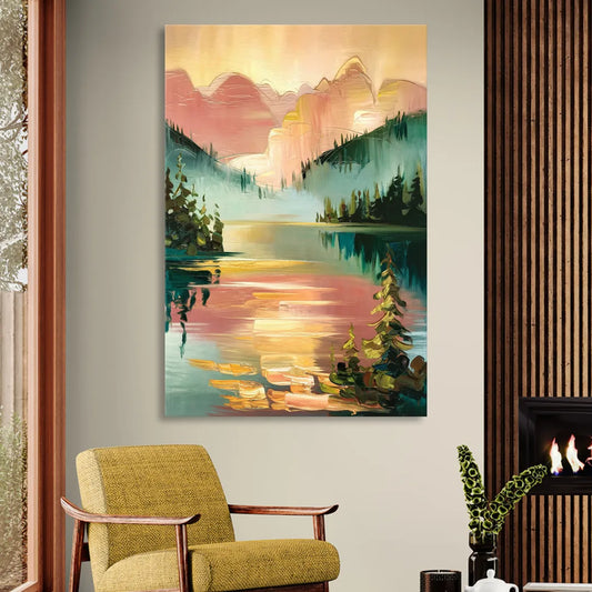 Lake Placid Sunrise Over Peaks Living Room - Canvas Wall Art