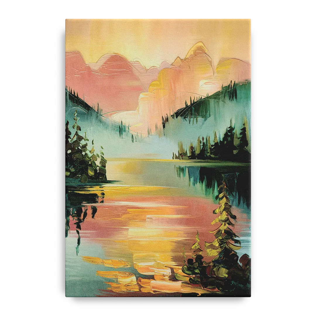 Lake Placid Sunrise Over Peaks Front - Canvas Wall Art