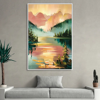 Lake Placid Sunrise Over Peaks Sitting Room - White Canvas Wall Art