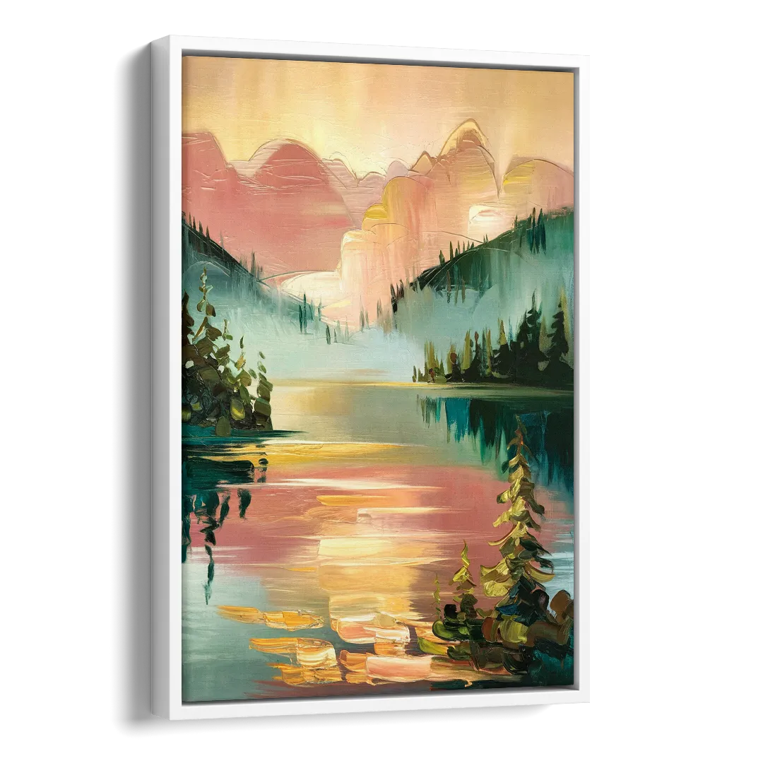 Lake Placid Sunrise Over Peaks Side - White Canvas Wall Art