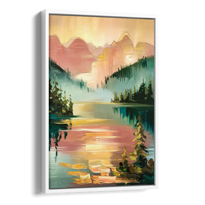 Lake Placid Sunrise Over Peaks Side - White Canvas Wall Art