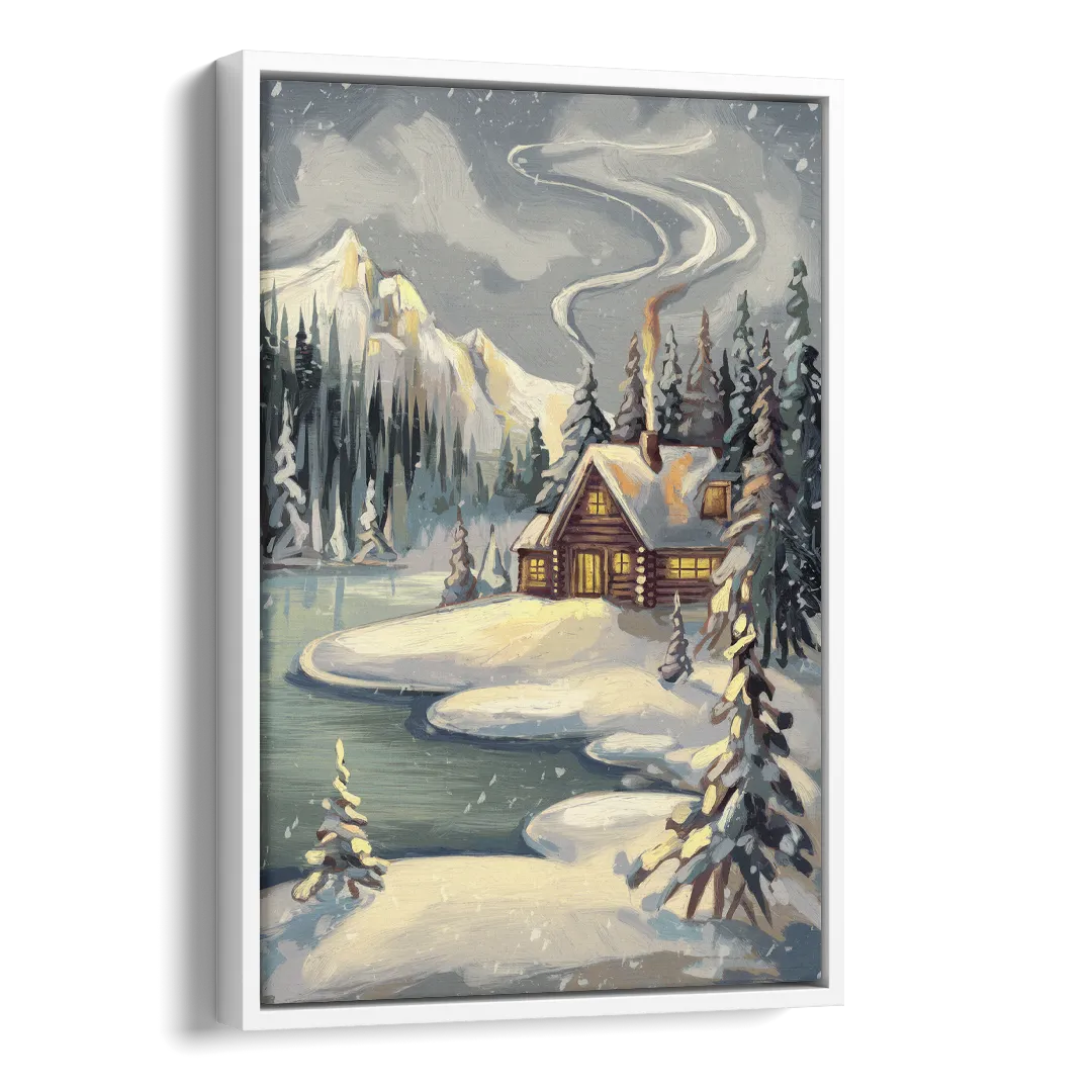 Lake Placid Winter Wonderland Side - White Canvas Wall Art