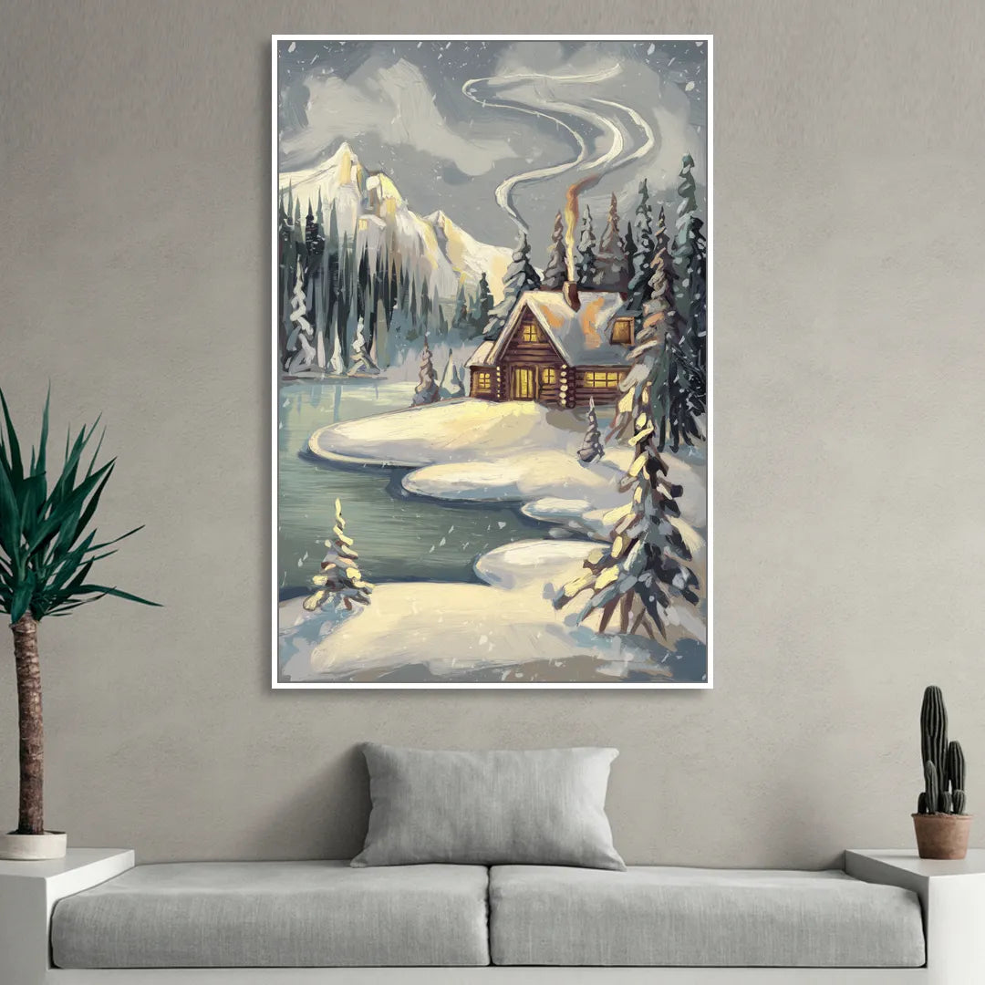 Lake Placid Winter Wonderland Living Room - White Canvas Wall Art