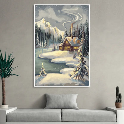 Lake Placid Winter Wonderland Living Room - White Canvas Wall Art