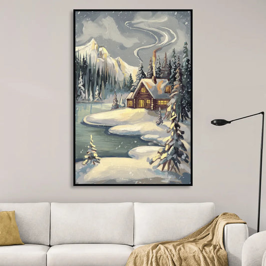Lake Placid Winter Wonderland Living Room - Black Canvas Wall Art