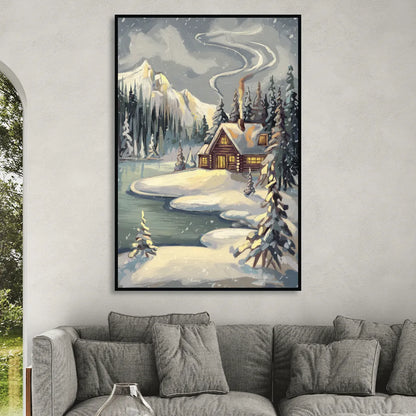 Lake Placid Winter Wonderland Sitting Room - Black Canvas Wall Art