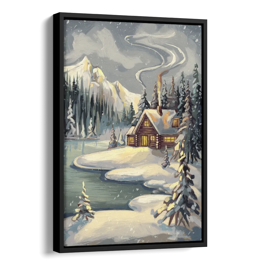 Lake Placid Winter Wonderland Side - Black Canvas Wall Art