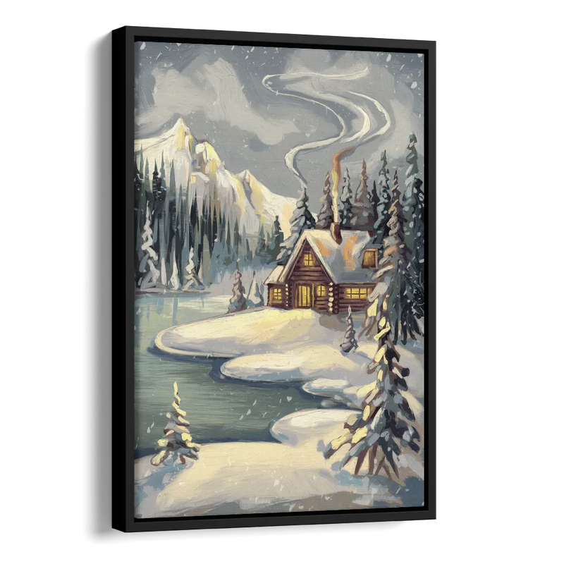 Lake Placid Winter Wonderland Side - Black Canvas Wall Art