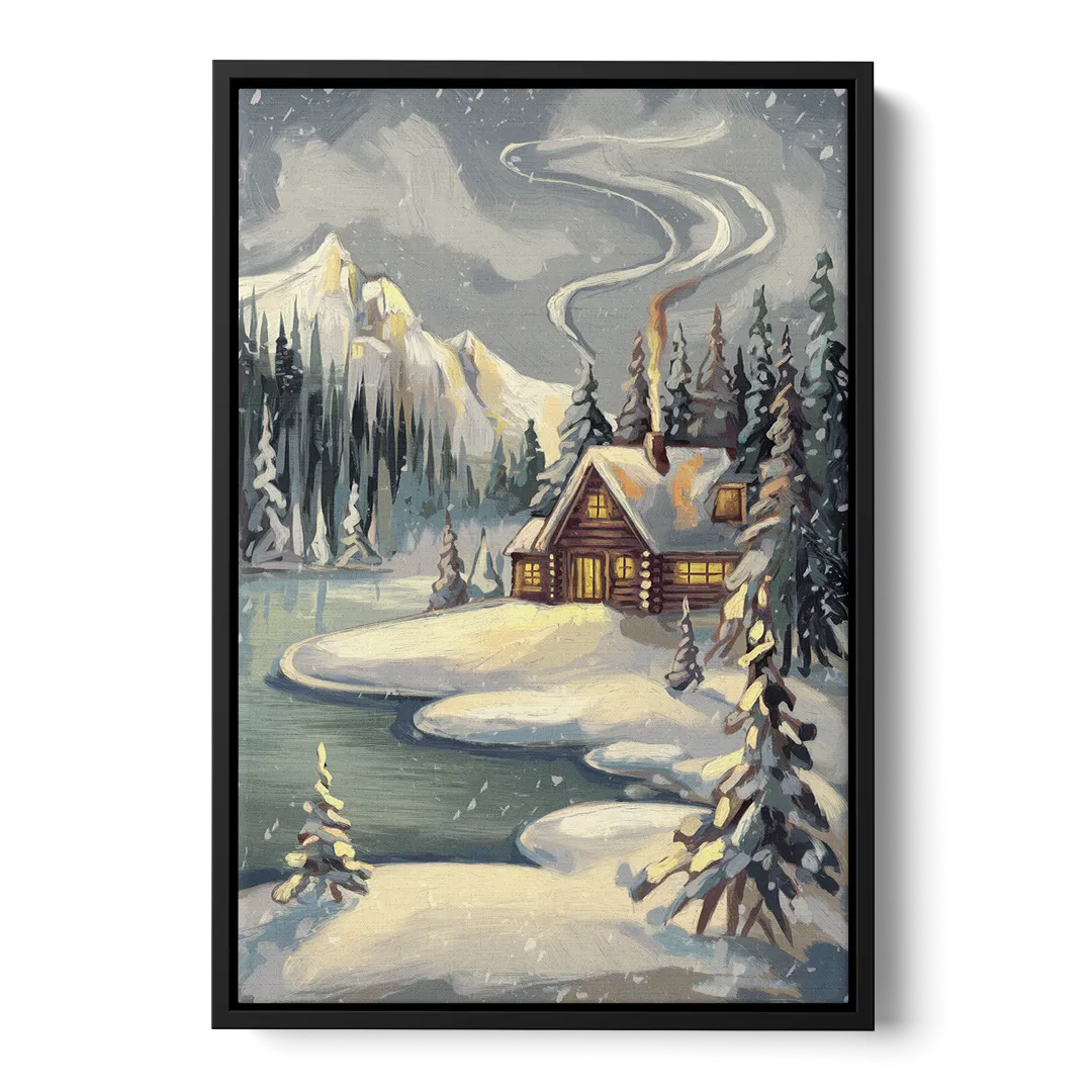 Lake Placid Winter Wonderland Front - Black Canvas Wall Art