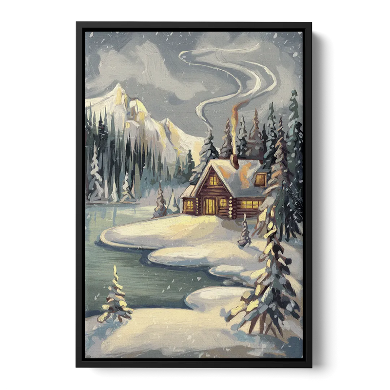 Lake Placid Winter Wonderland Front - Black Canvas Wall Art